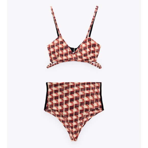 ZARA 3 PCs Geometric Print Tunic With Bralette & Panties - Picture 4 of 7